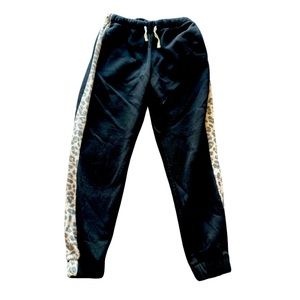 Zenana Ladies Joggers Black with Leopard Stripes, Size L